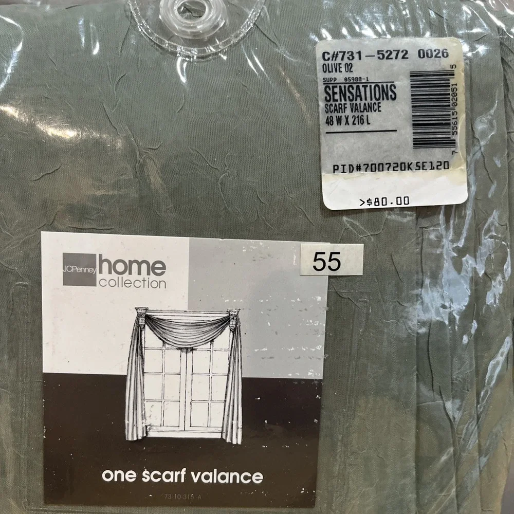 JCPenney Home Collection 6 yd Scarf Valance Olive Green‎ Sensations Crinkled Vtg
